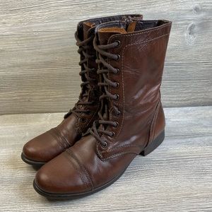 Steve Madden Troopa combat dark brown buttery leather boots sz 9